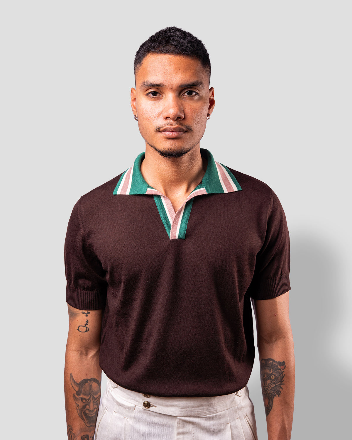 Polo Golf Marrone Rosa e Verde
