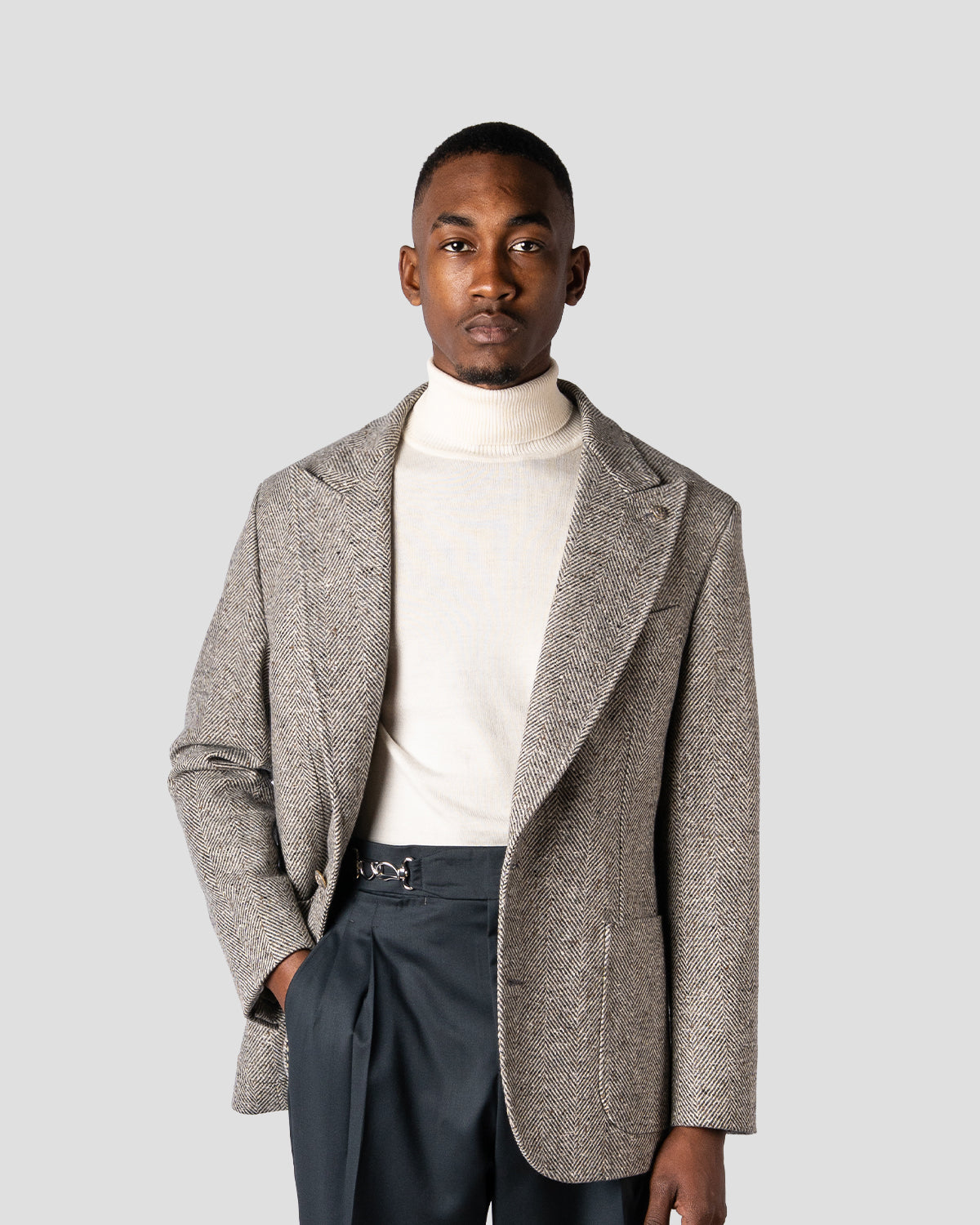 Blazer Spigato Grigio e Panna