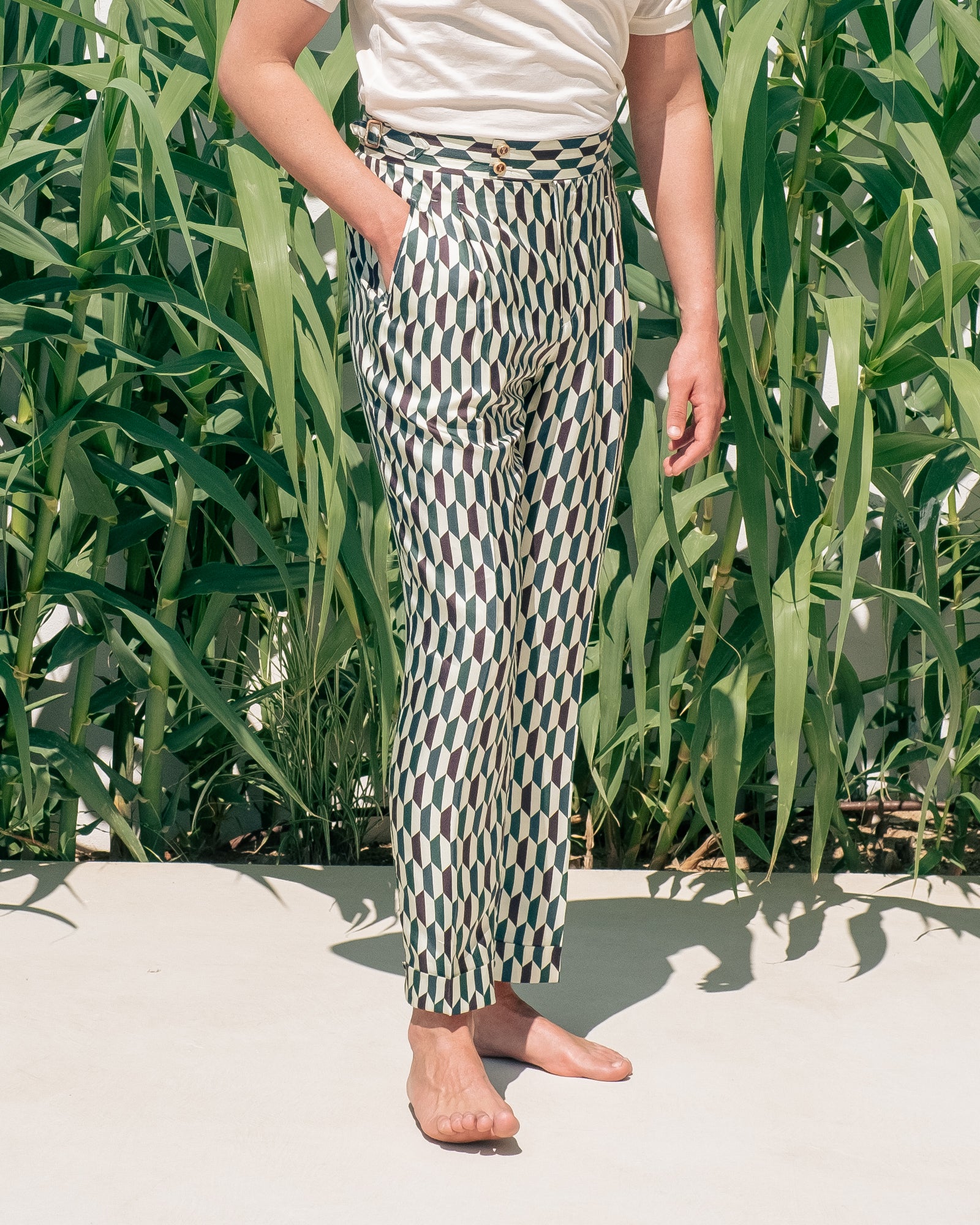 Pantaloni Oia In Seta Hexagon