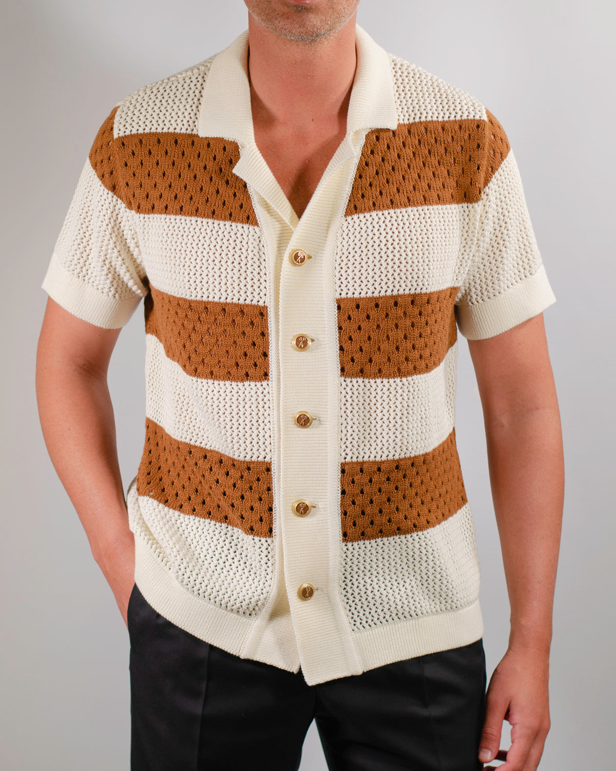Camicia Safari Crochet Panna/Cammello