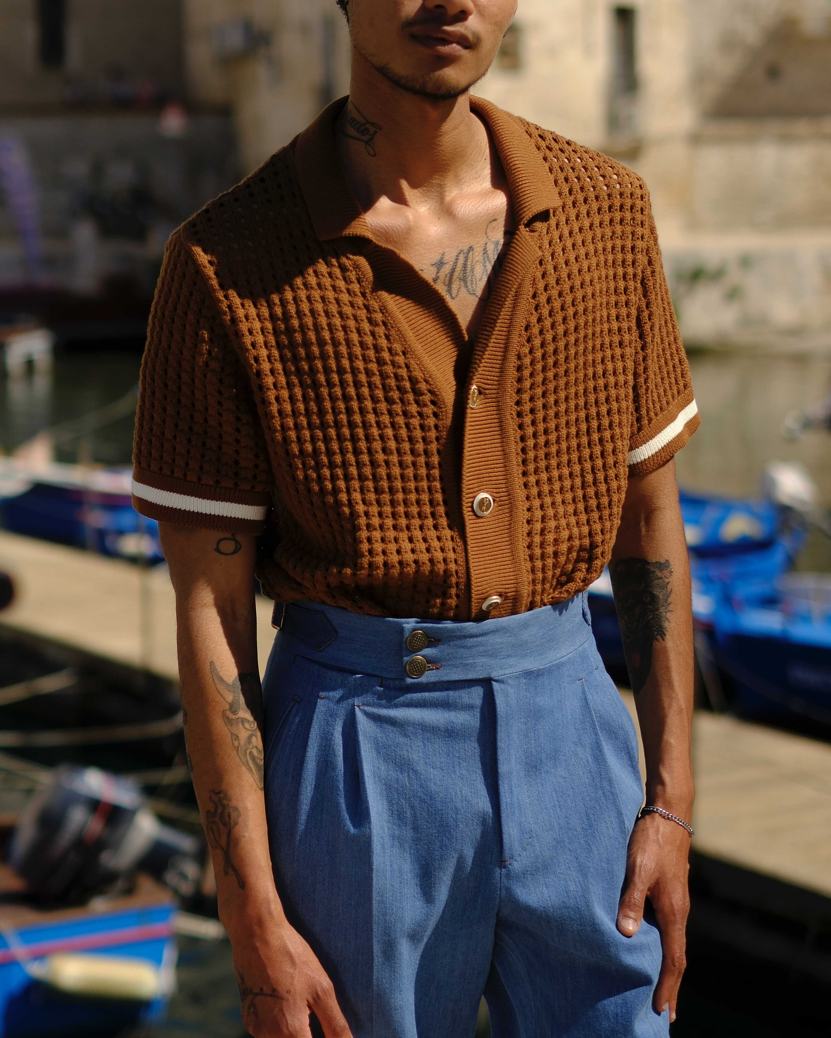 Camicia Board Crochet Cammello
