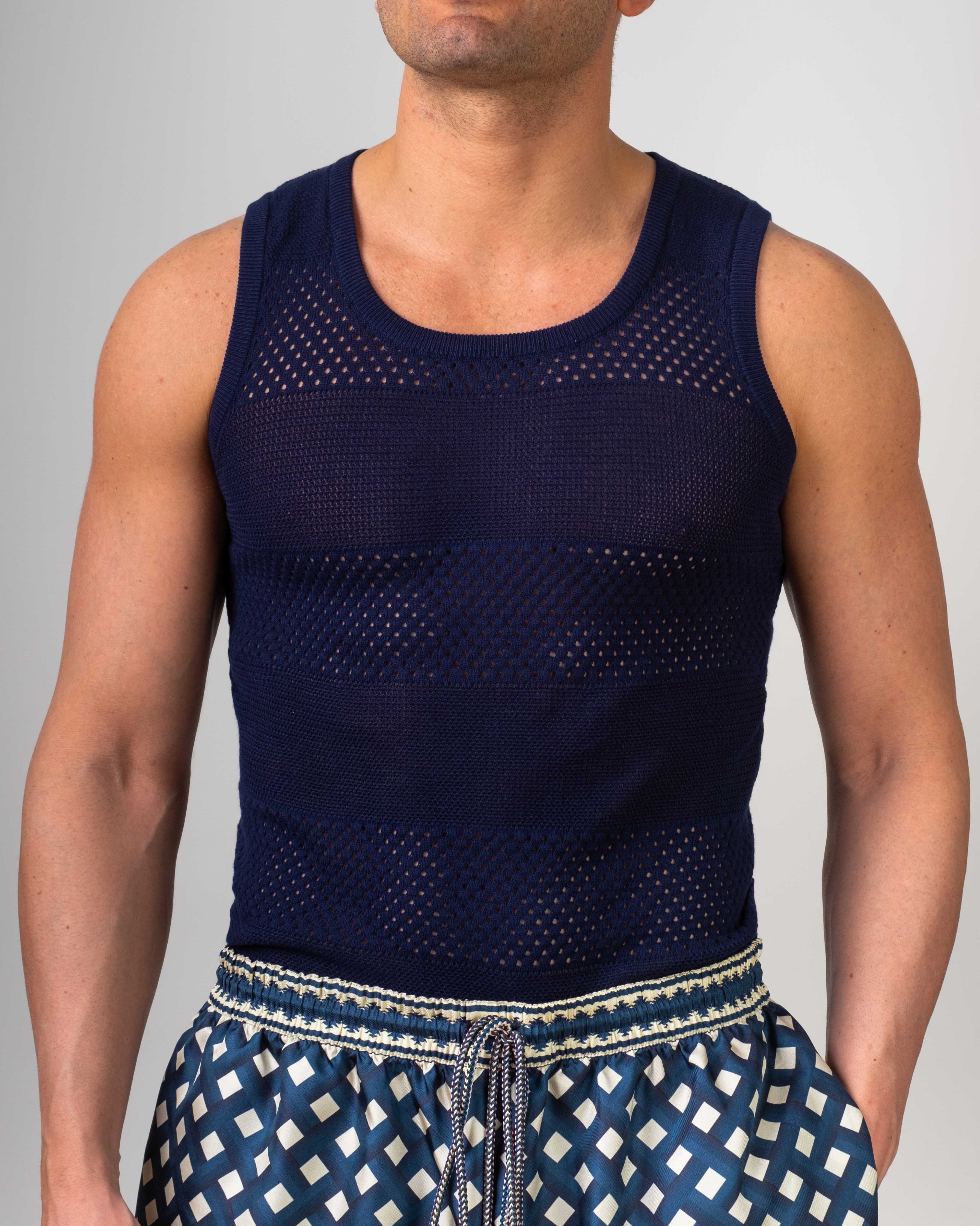 Canotta Girocollo Crochet Blu