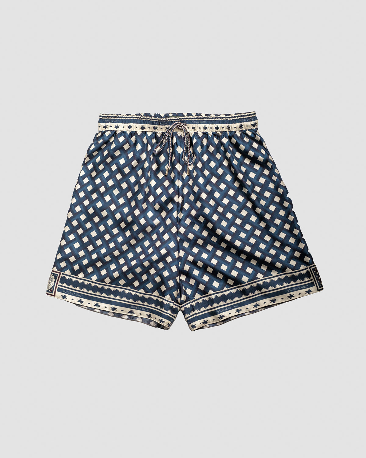 Pantaloncini in Seta Foulard Blu e Panna