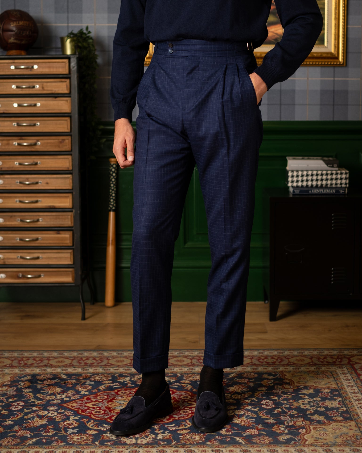 Pantaloni Oia Quadretti Blu