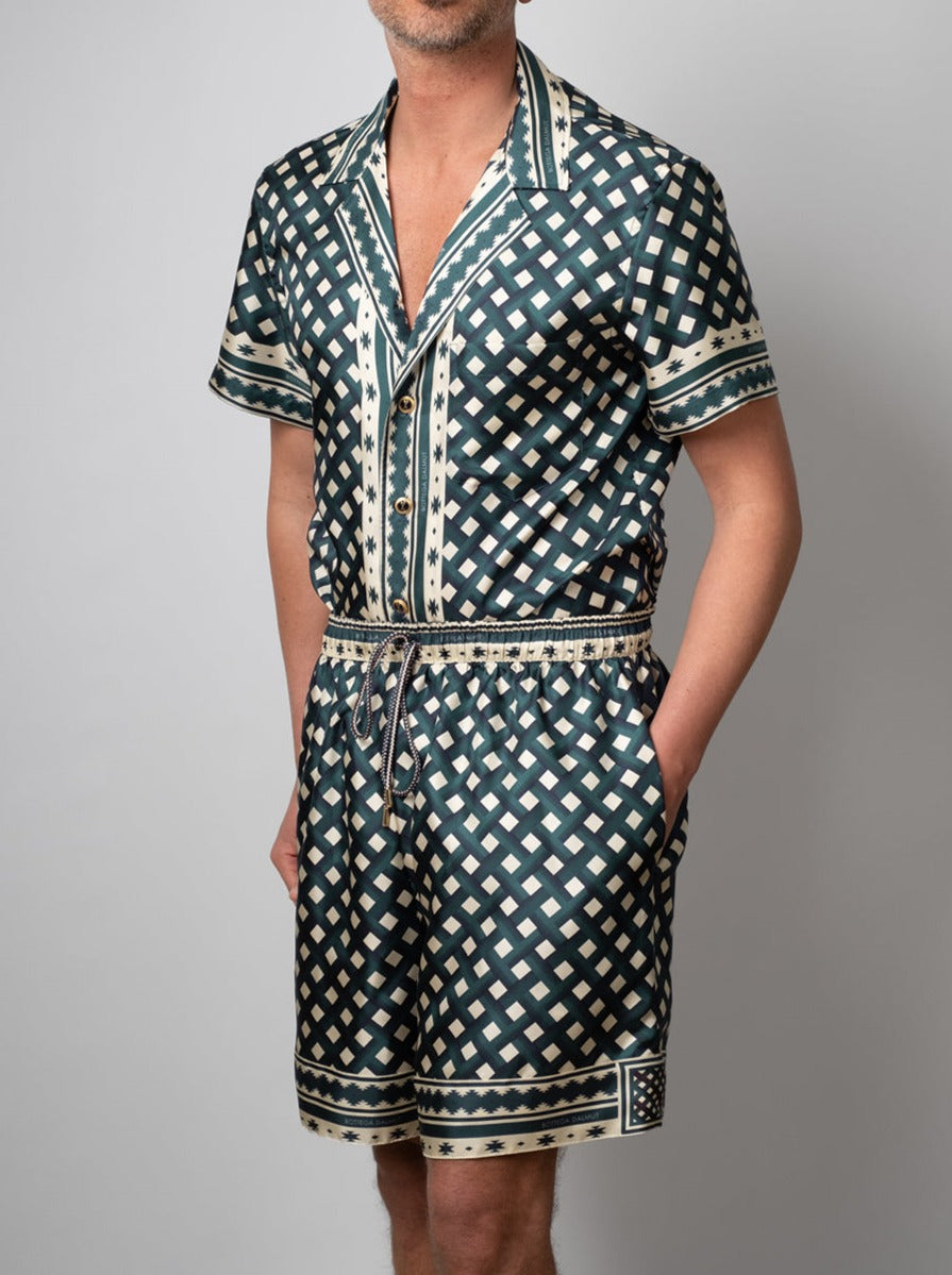 Pantaloncini in Seta Foulard Verde e Panna