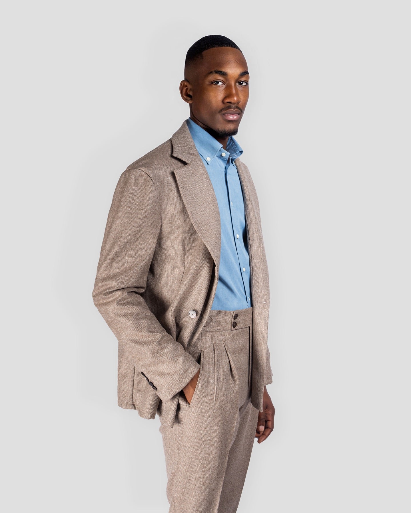 Camicia in Lana/Cashmere Torino Spigato Tortora