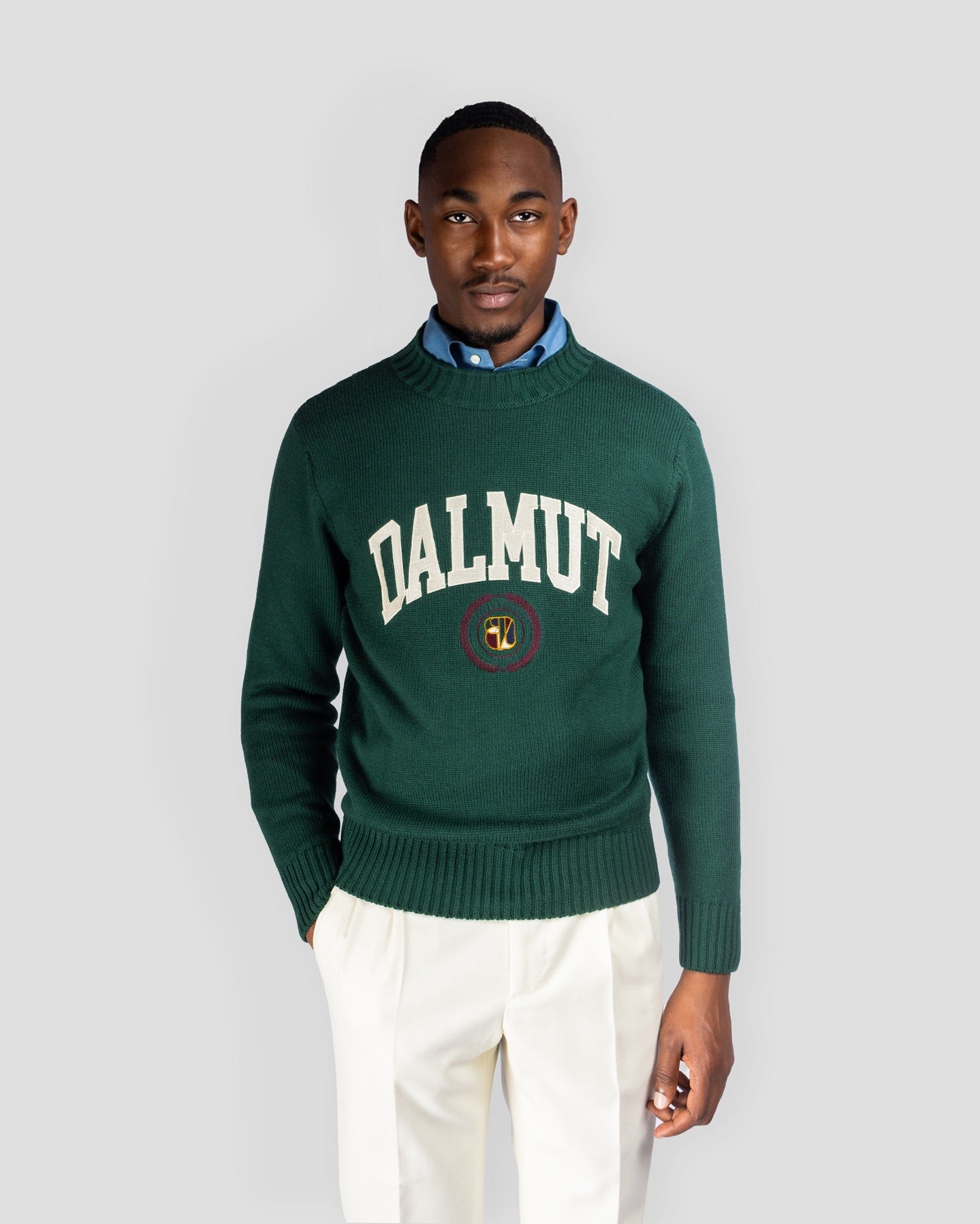 Maglione Verde con Ricamo Dalmut Panna