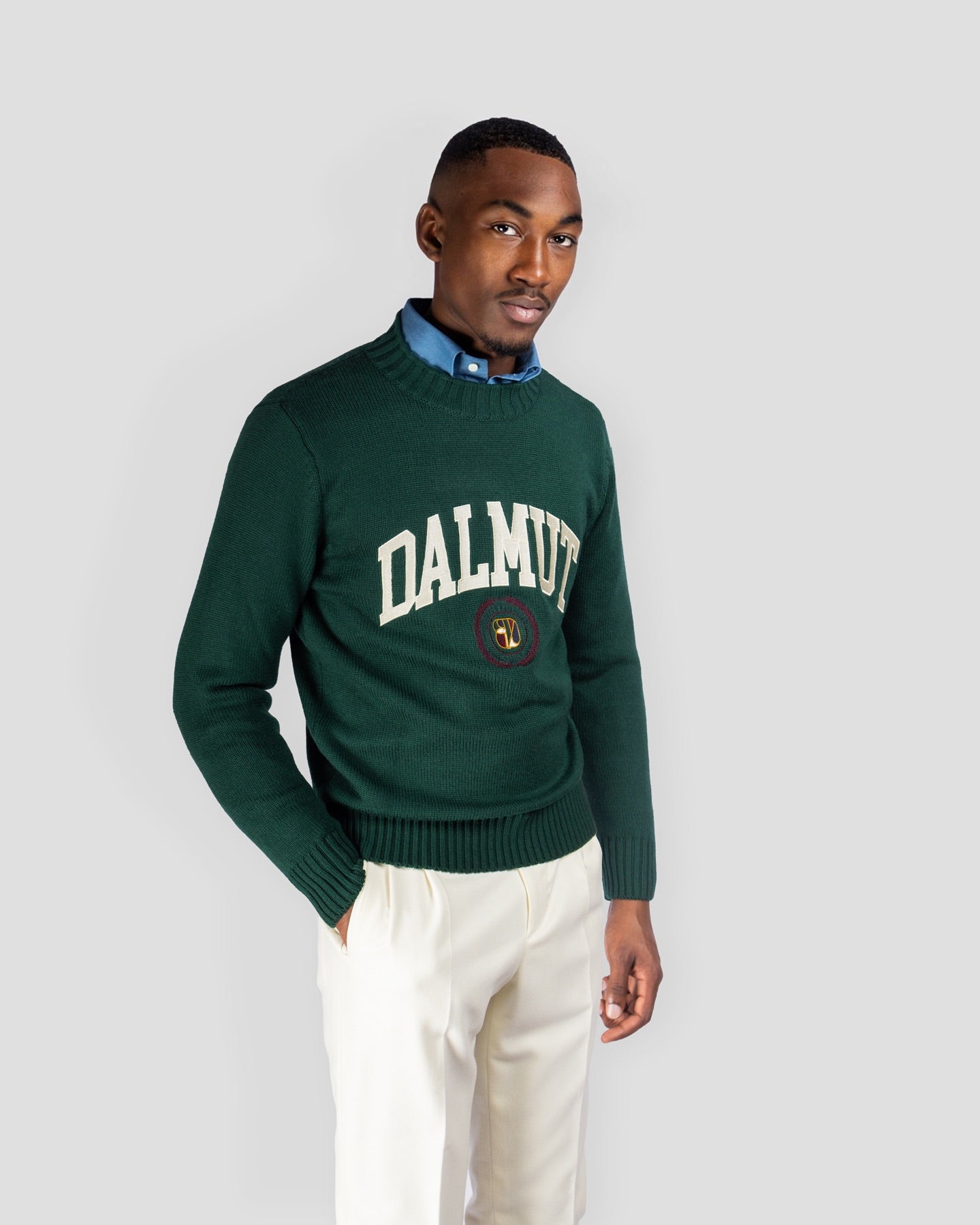 Maglione Verde con Ricamo Dalmut Panna