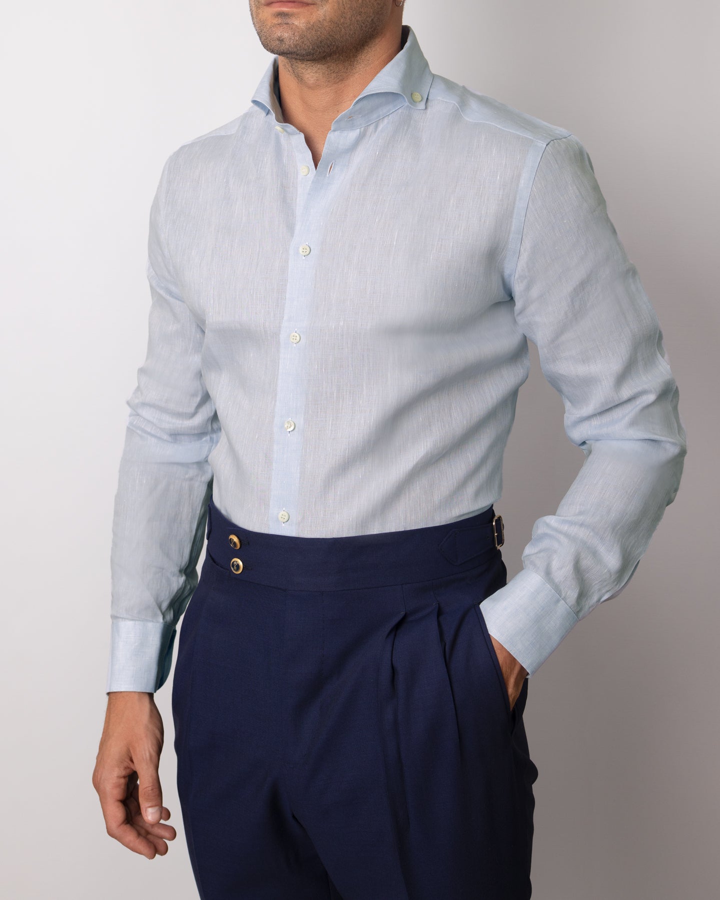 Camicia Classic Lino Celeste Chiaro