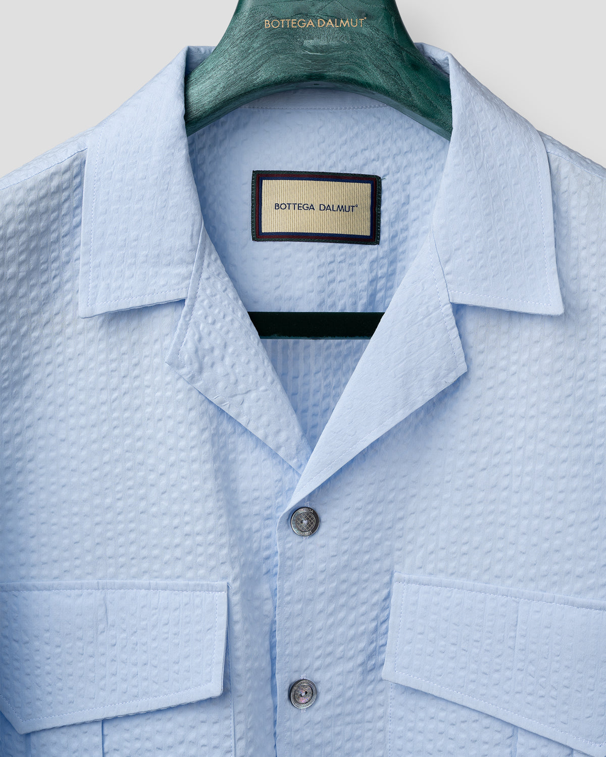 Camicia Sahariana seersucker Celeste