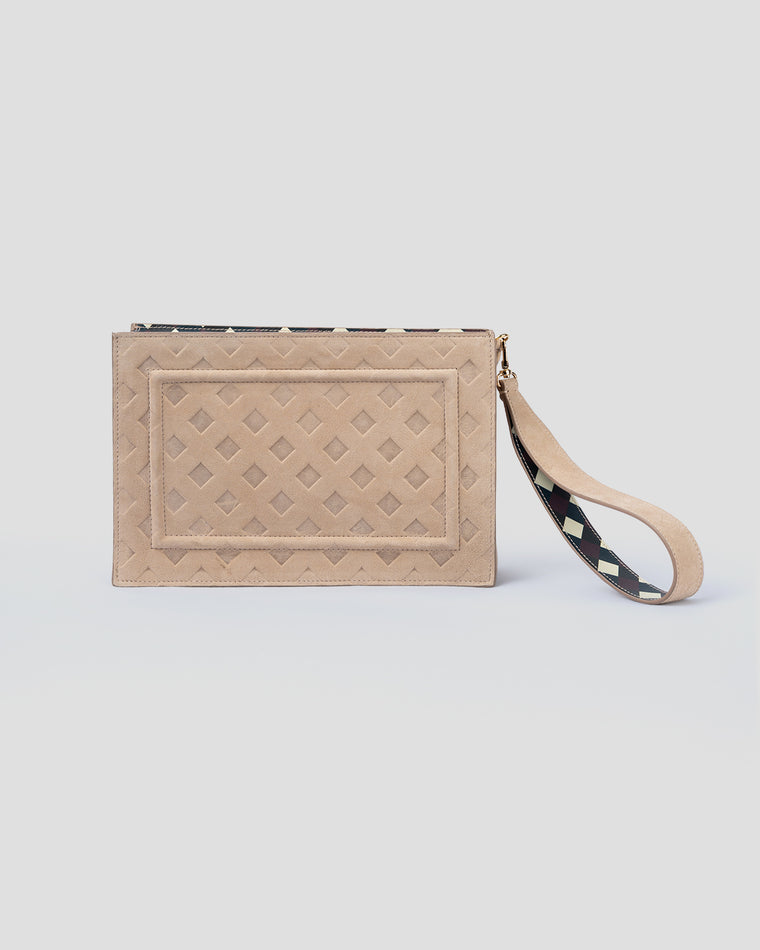 Prima Pochette Suede Bossato Beige