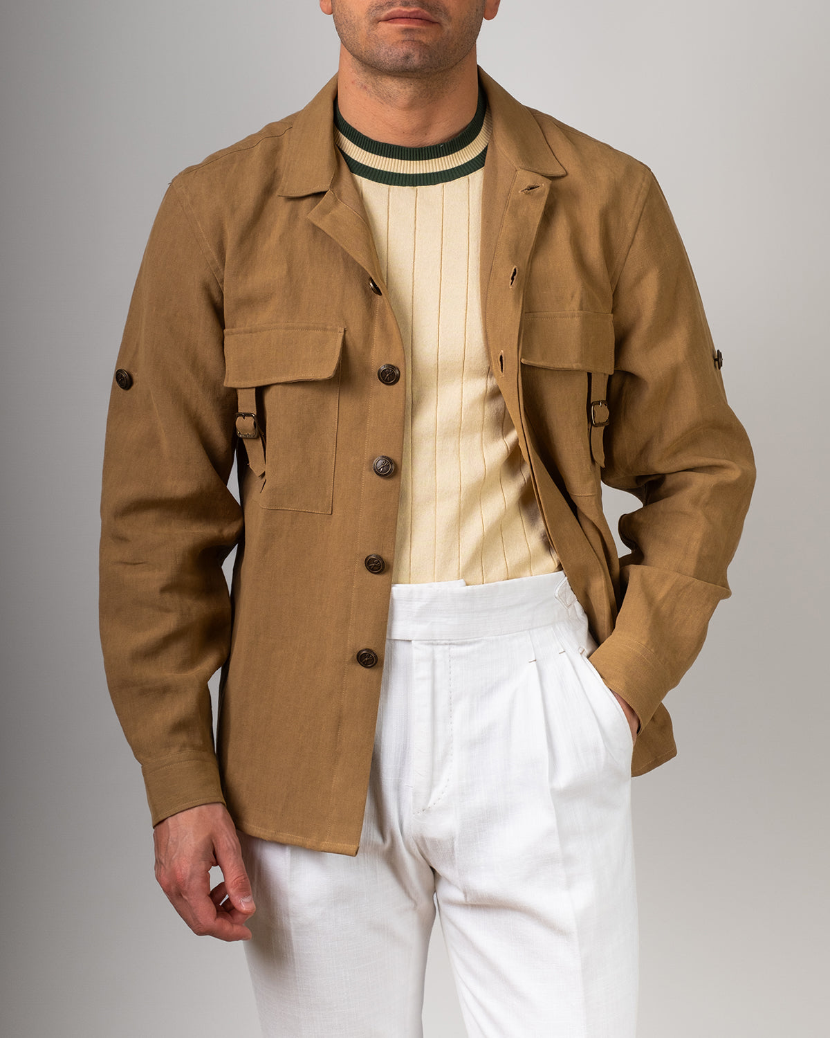 Over-Shirt Lino Cammello