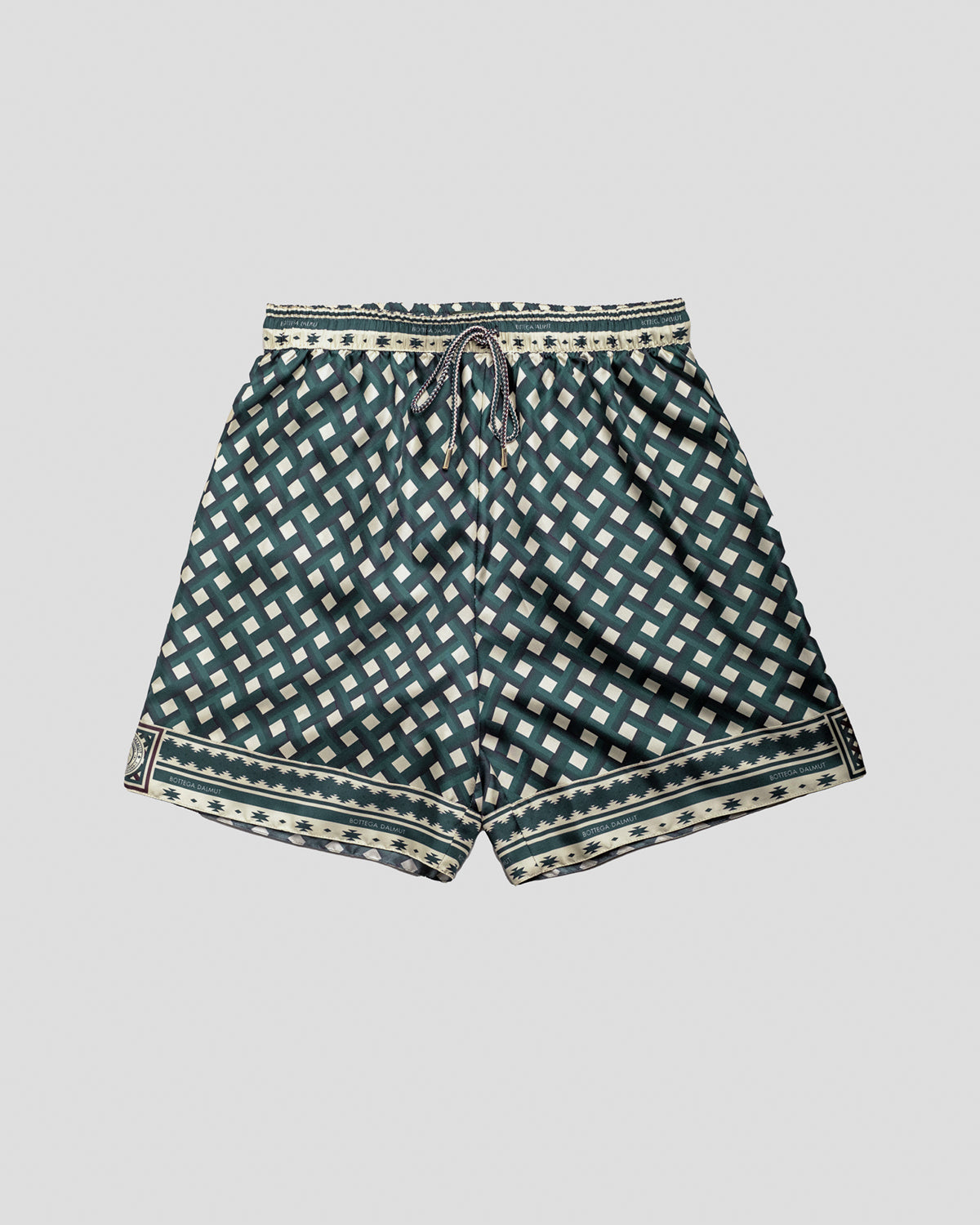 Pantaloncini in Seta Foulard Verde e Panna