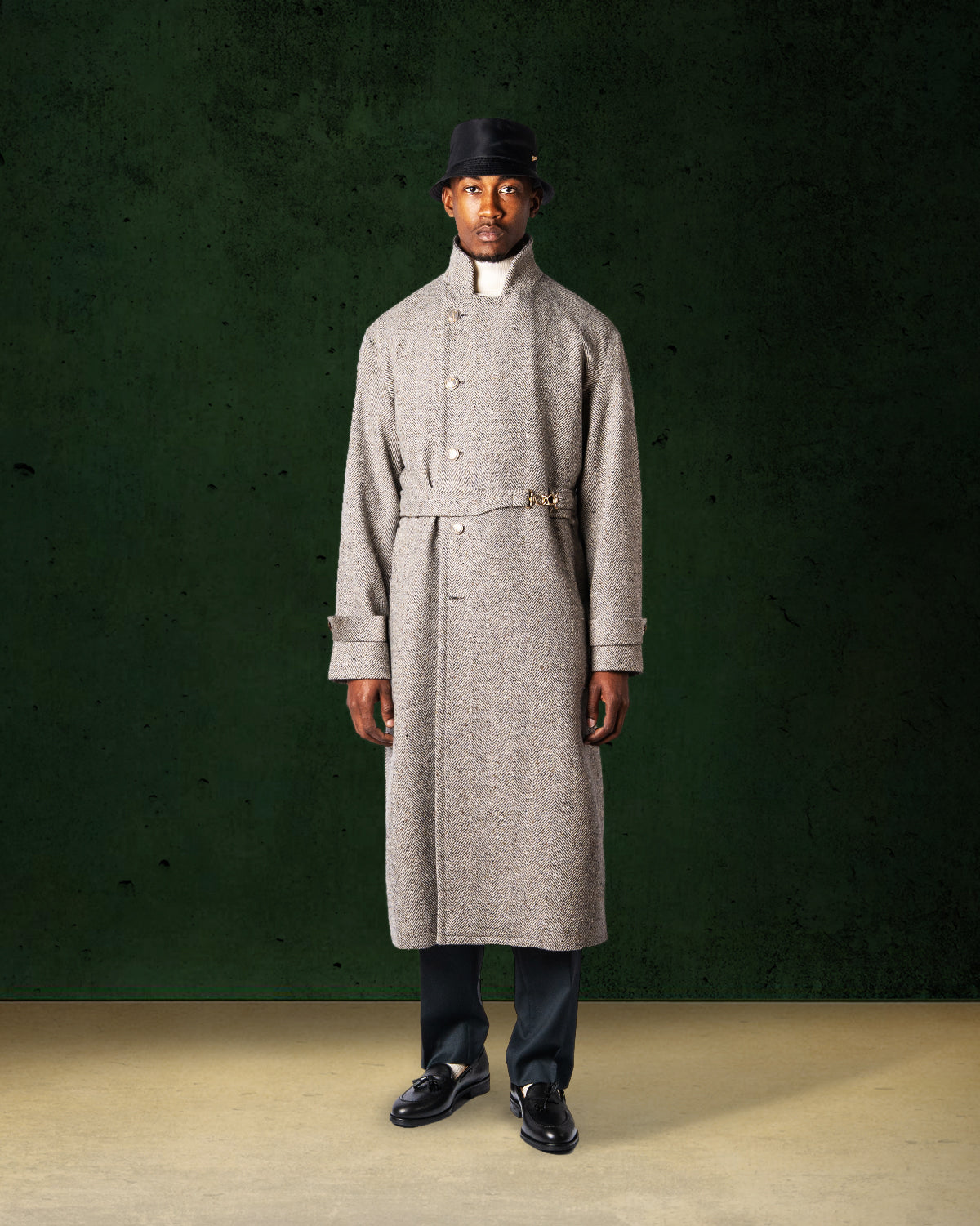 Cappotto Doppiopetto Spigato Grigio e Panna