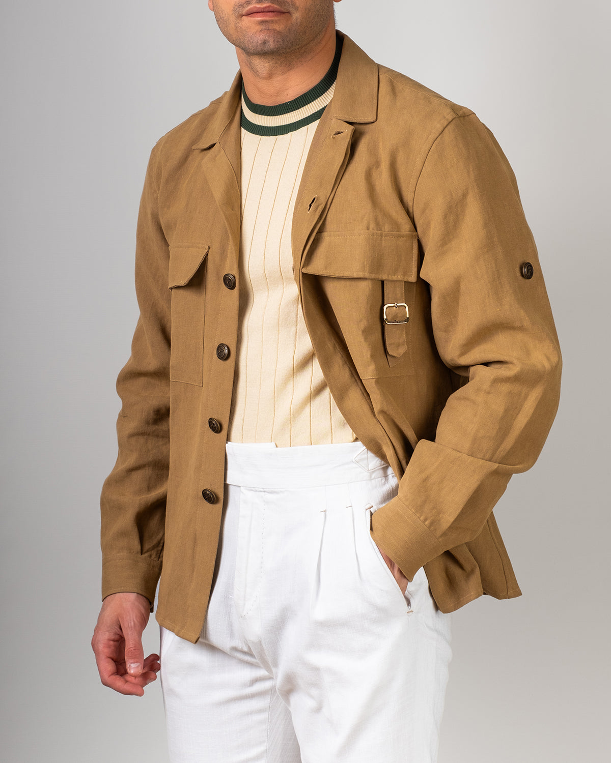Over-Shirt Lino Cammello