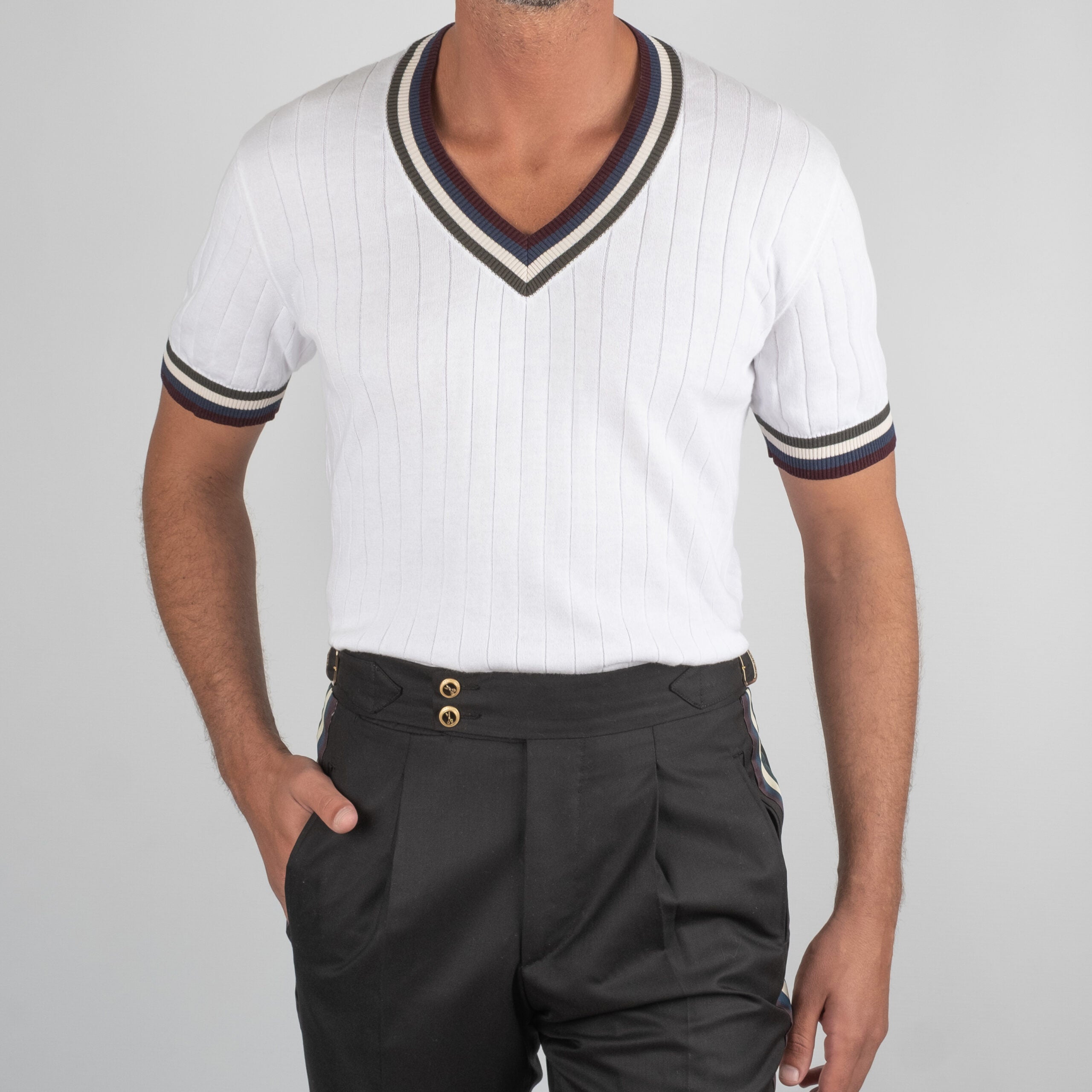 White Dalmut ribbed V-neck T-Shirt