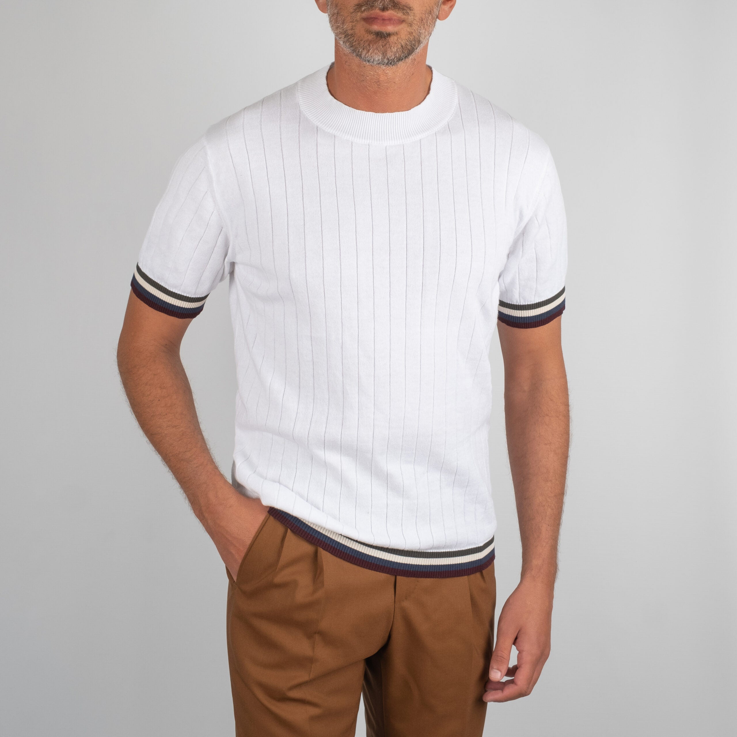 White ribbed crew neck T-Shirt