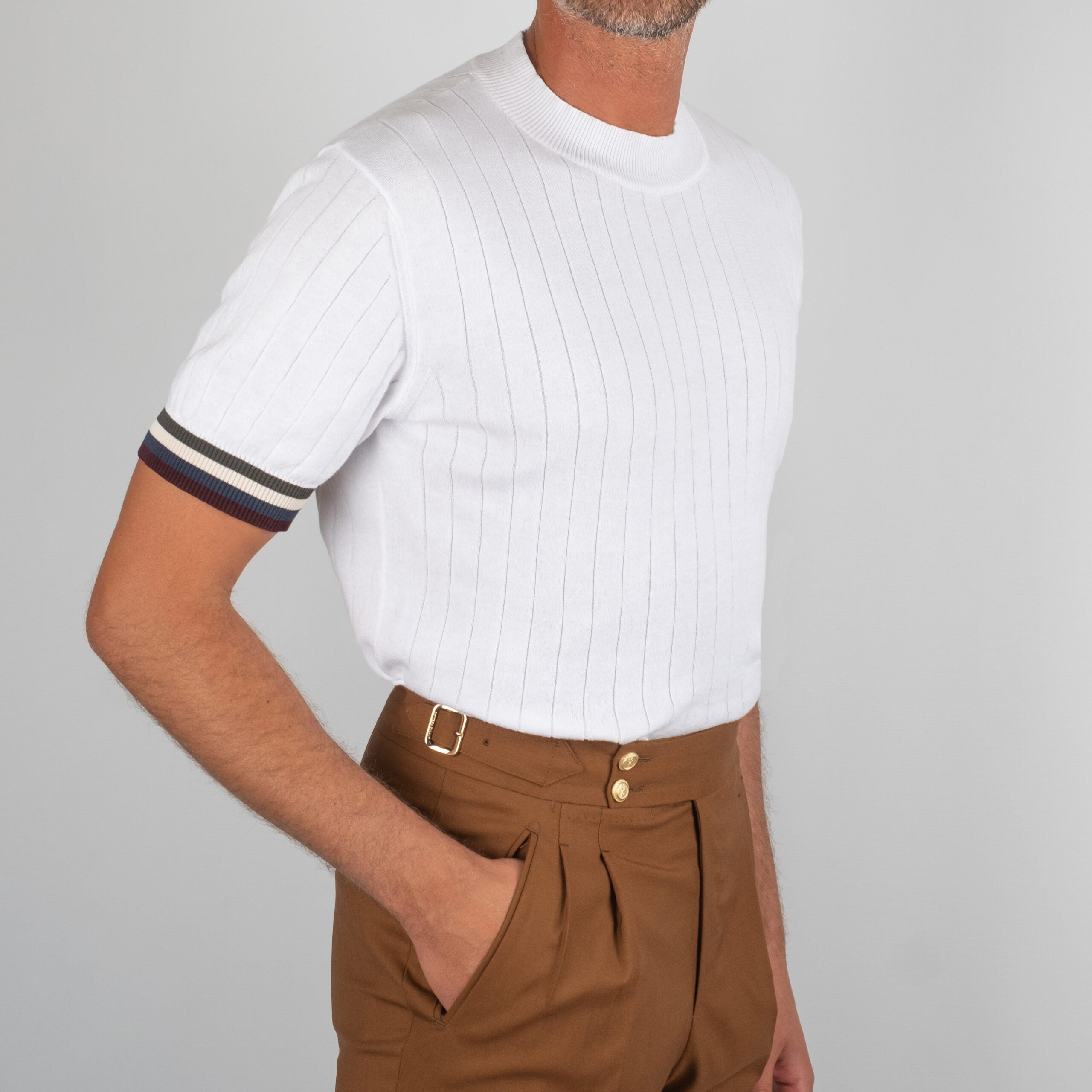 White ribbed crew neck T-Shirt