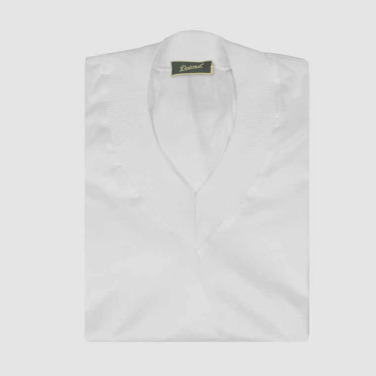 T-Shirt collo V filo di Scozia Bianco, Bottega Dalmut
