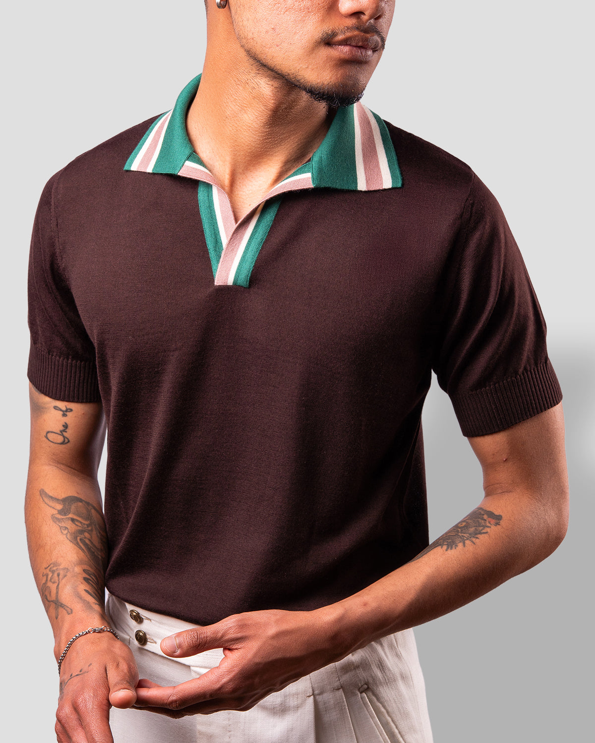 Polo Golf Marrone Rosa e Verde