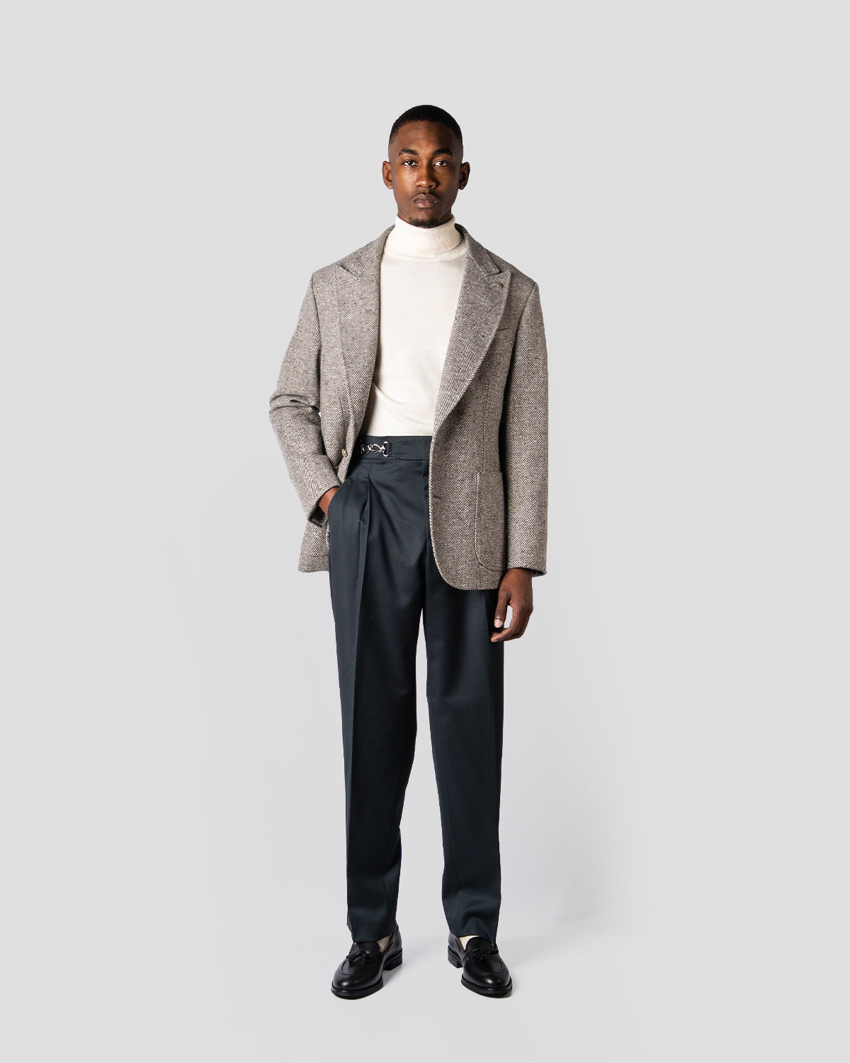 Blazer Spigato Grigio e Panna