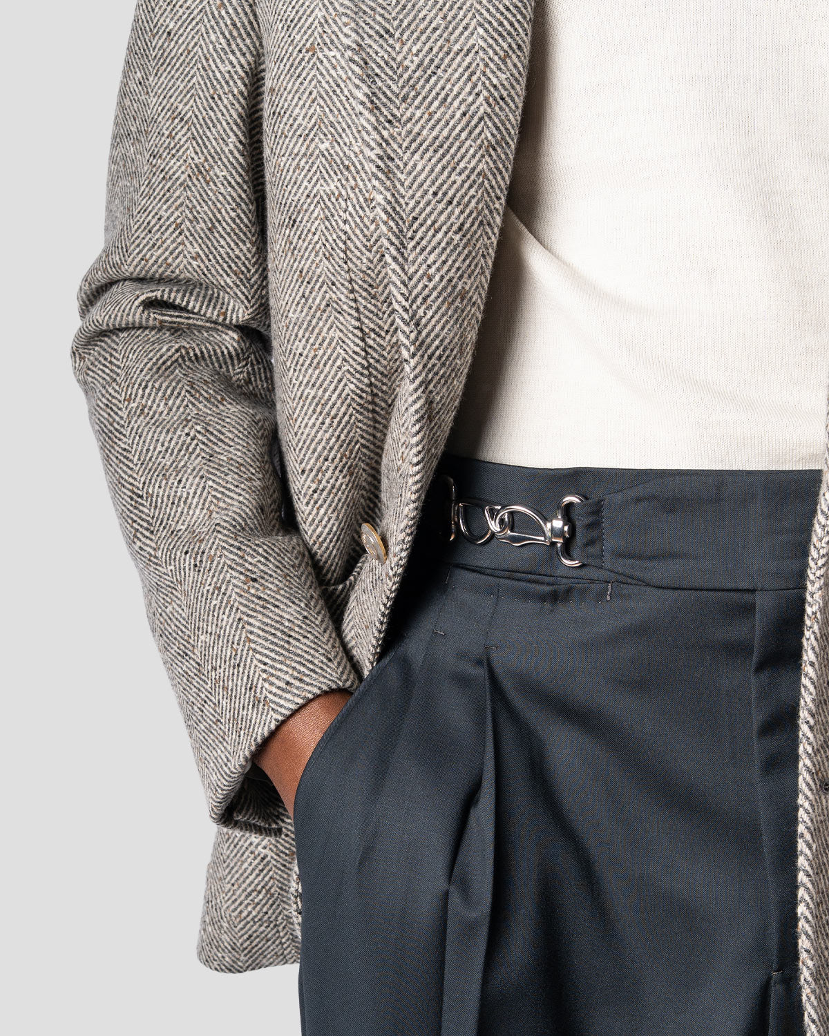 Blazer Spigato Grigio e Panna