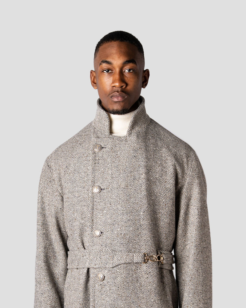 Cappotto Doppiopetto Spigato Grigio e Panna