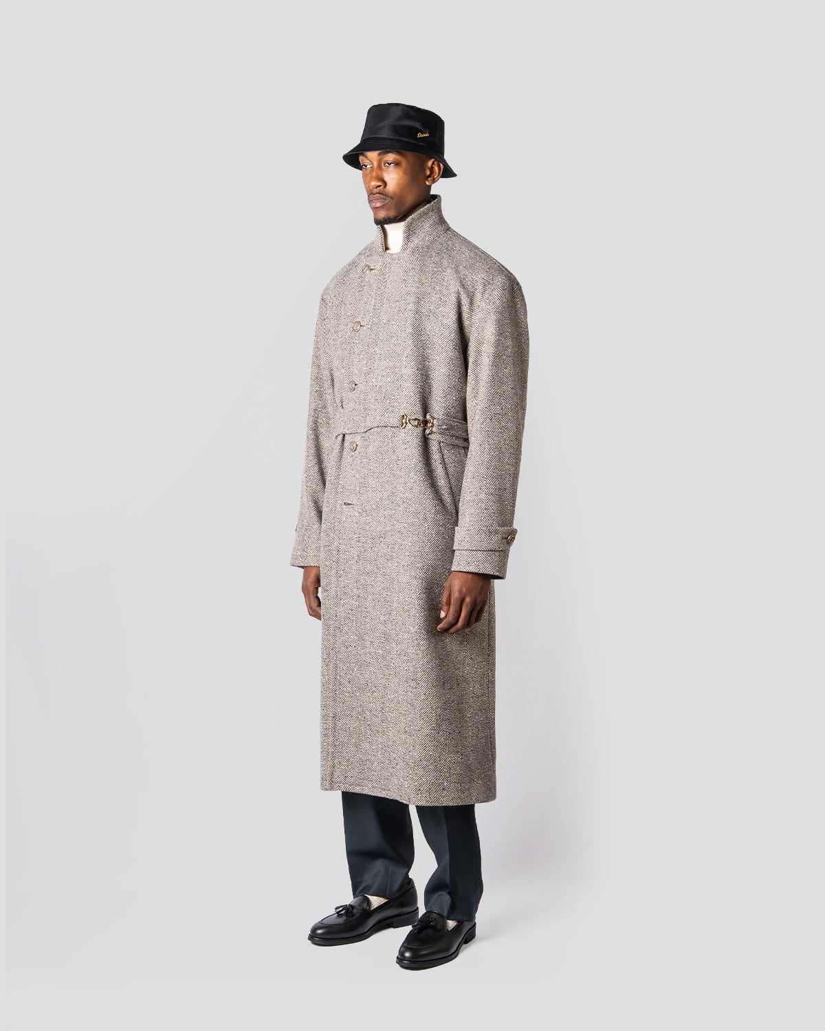 Cappotto Doppiopetto Spigato Grigio e Panna