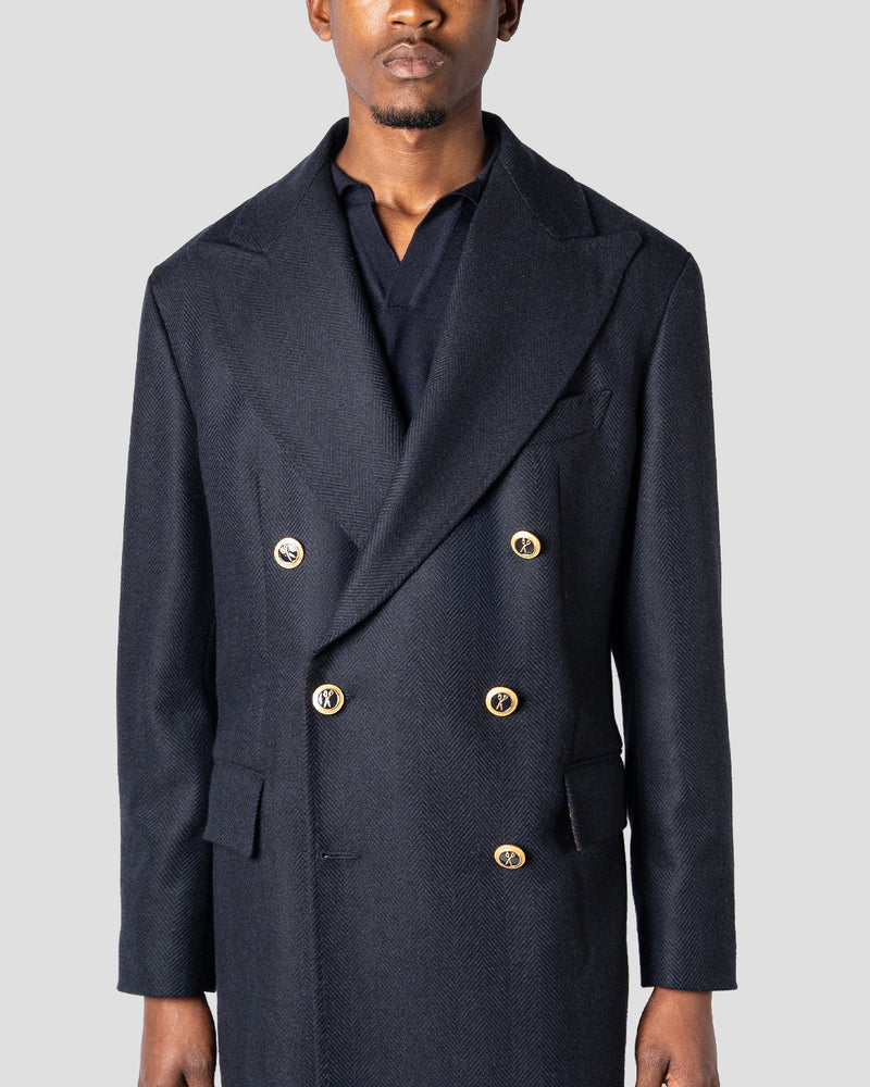 Cappotto Doppiopetto Blu Spigato