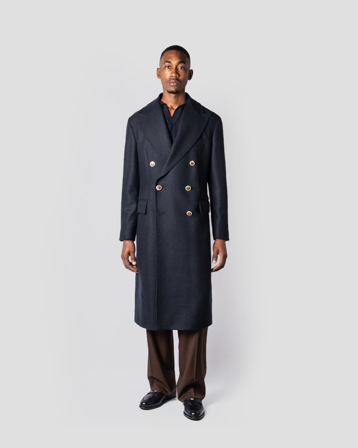 Cappotto Doppiopetto Blu Spigato