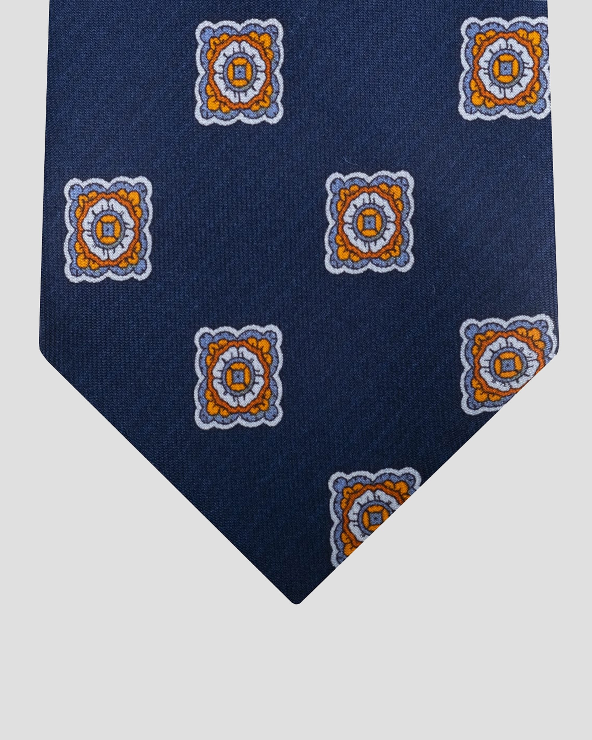 Blue silk tie with orange squares