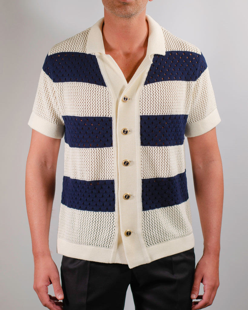 Camicia Safari Crochet Panna/Blu