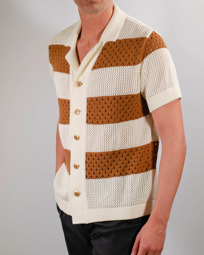 Camicia Safari Crochet Panna/Cammello