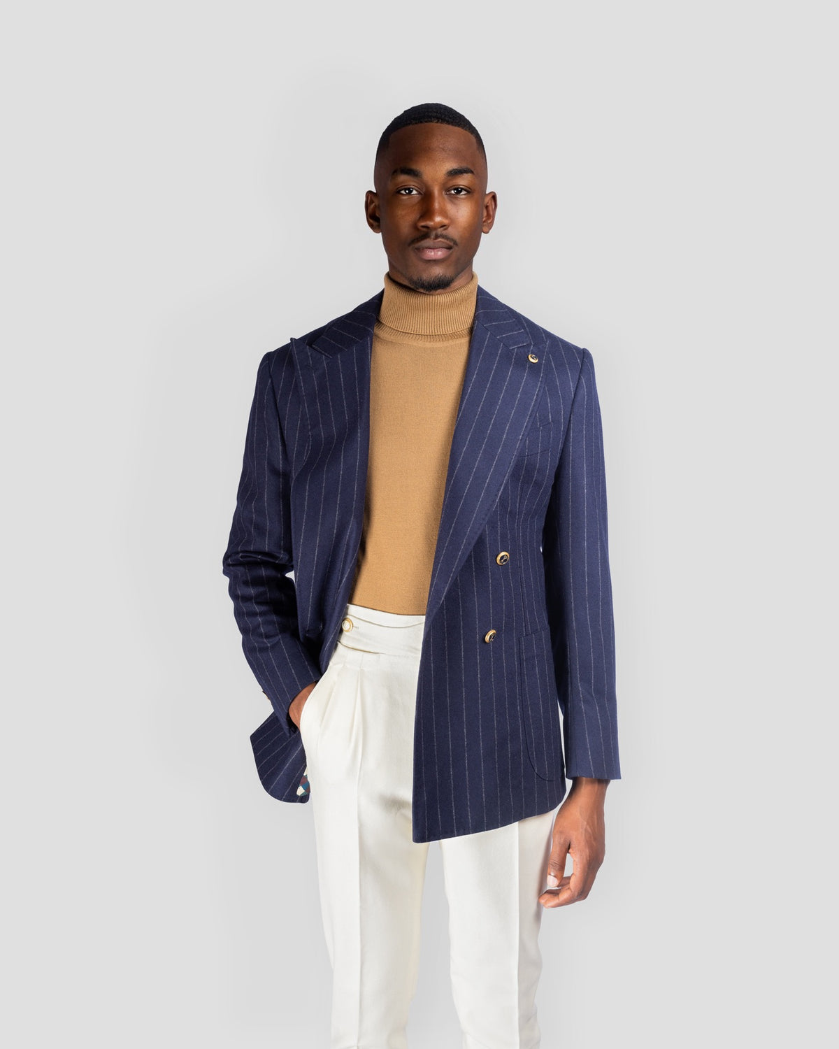 Blazer in Lana Gessato Blu Scuro in seta, Bottega Dalmut, foto 3