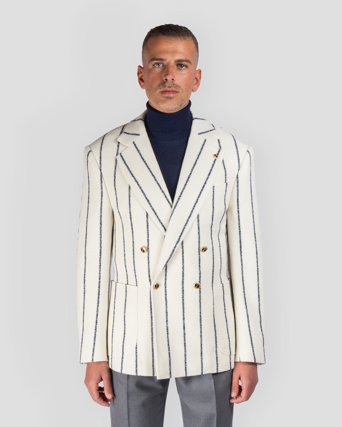 Blazer in Lana Bianco e Righe Blu in seta, Bottega Dalmut, foto 5