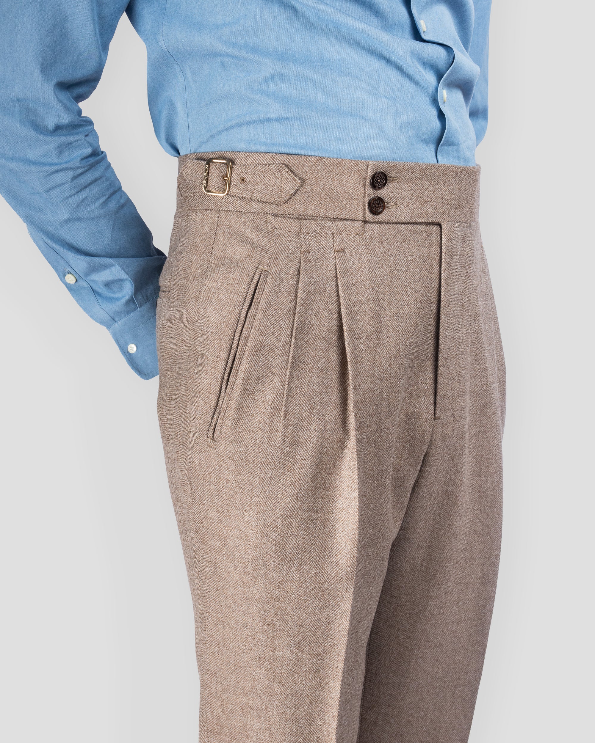 Pantalone Oia in Lana/Cashmere Spigato Tortora