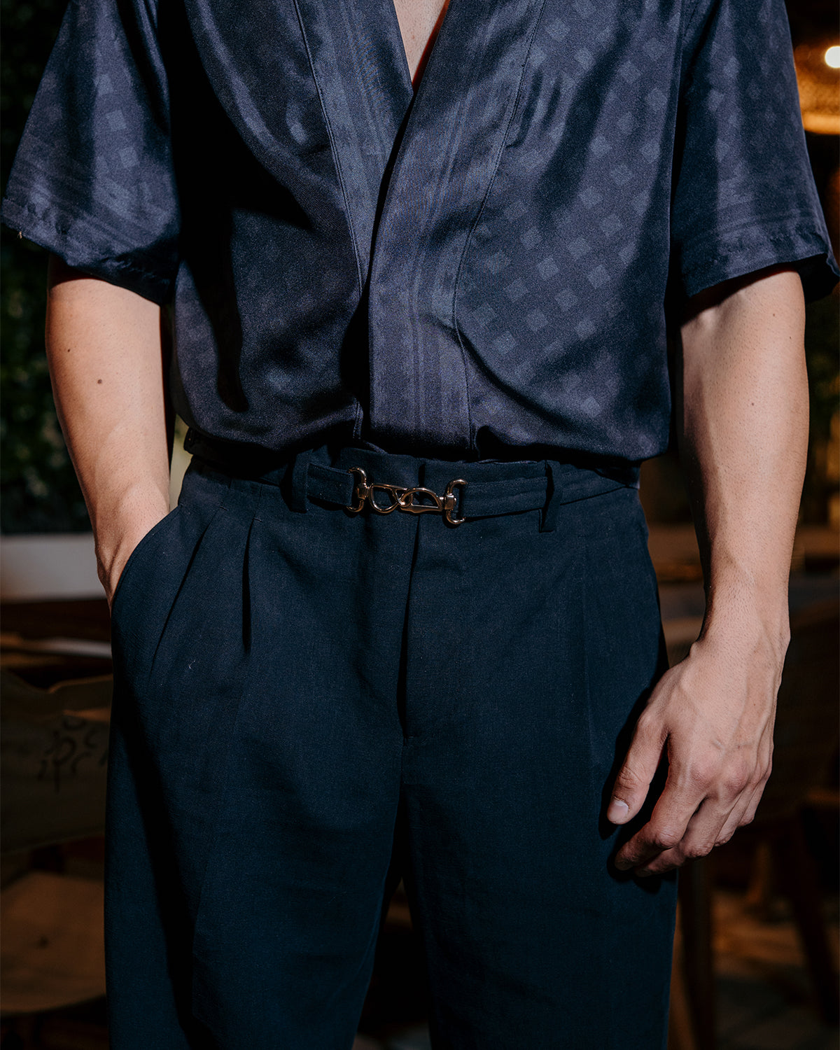 Pantaloni Belted O Lino nero