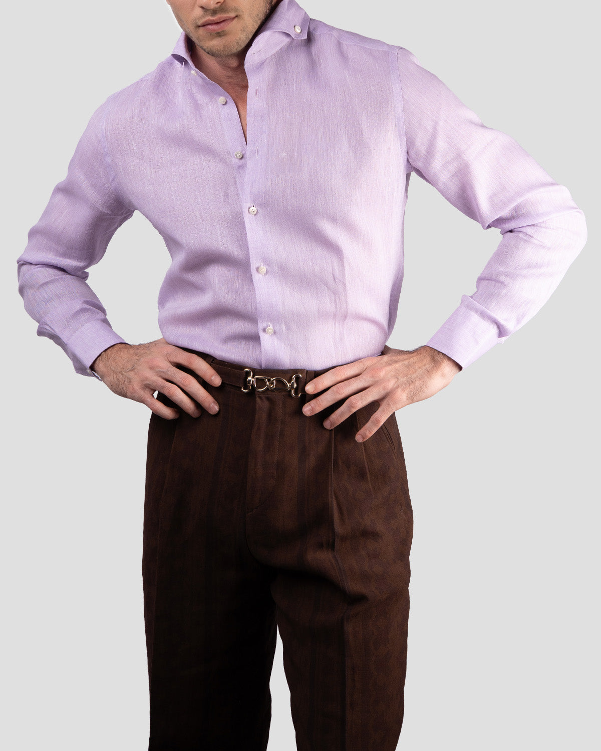 Pantaloni Belted O Transition Brown House in Lino