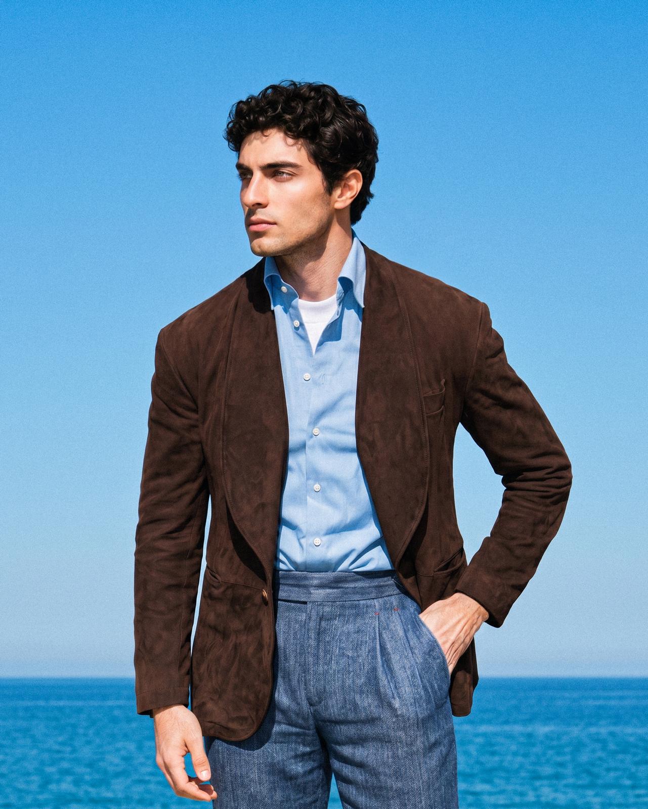 Blazer Sciallato in Suede Moro