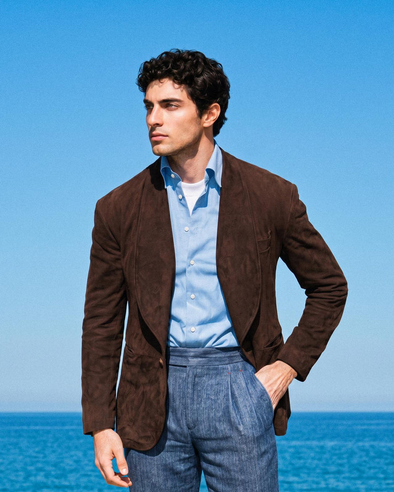 Blazer Sciallato in Suede Moro