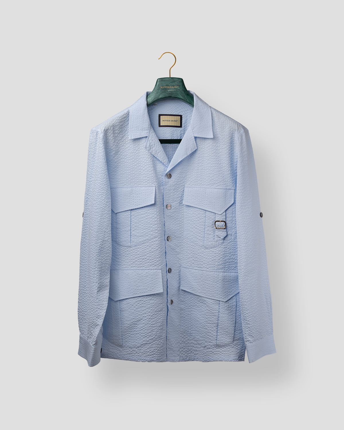 Camicia Sahariana seersucker Celeste