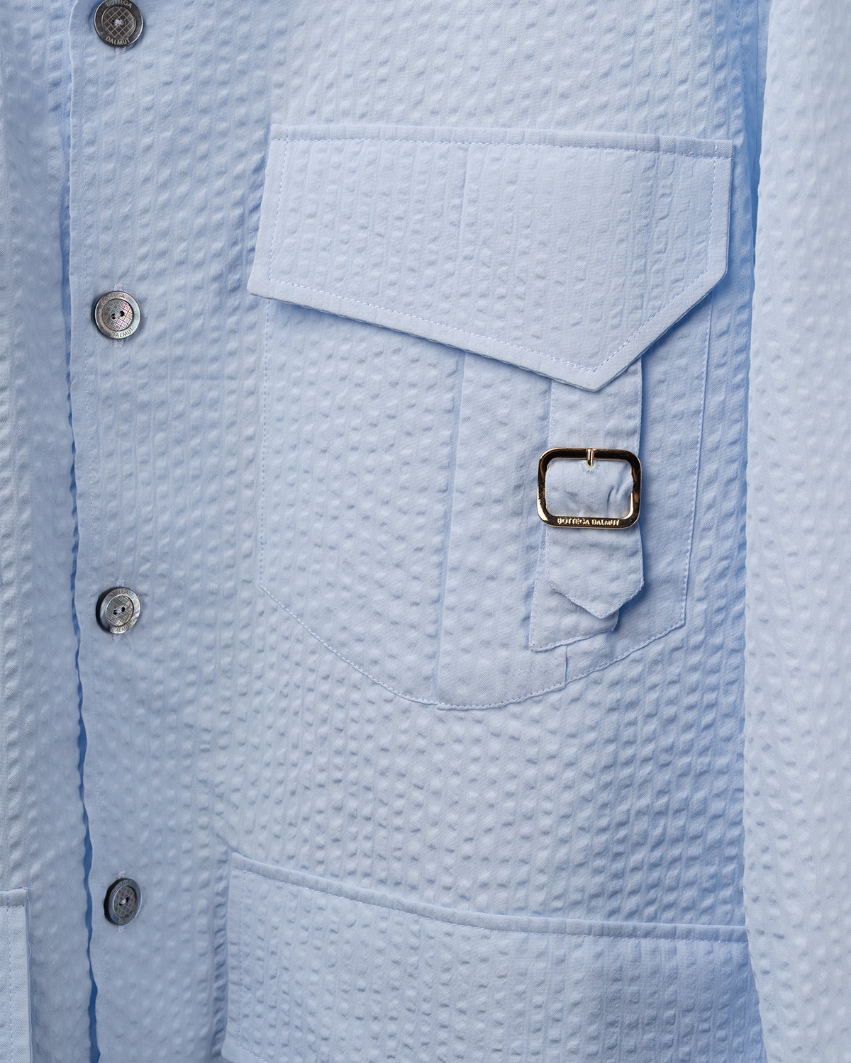 Camicia Sahariana seersucker Celeste