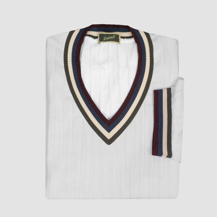 T-Shirt collo V a coste Bianco Dalmut, Bottega Dalmut